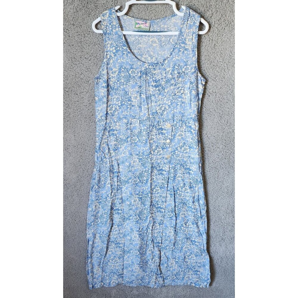 Vtg 90s April Cornell for Cornell Trading Sleeveless Maxi Dress Blue Floral Sz S